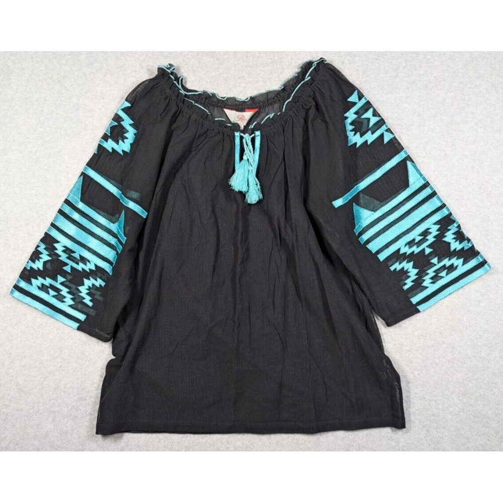 Roper Women Top Large Sheer Fishnet Aztec Southwestern Tribal Tassels Western